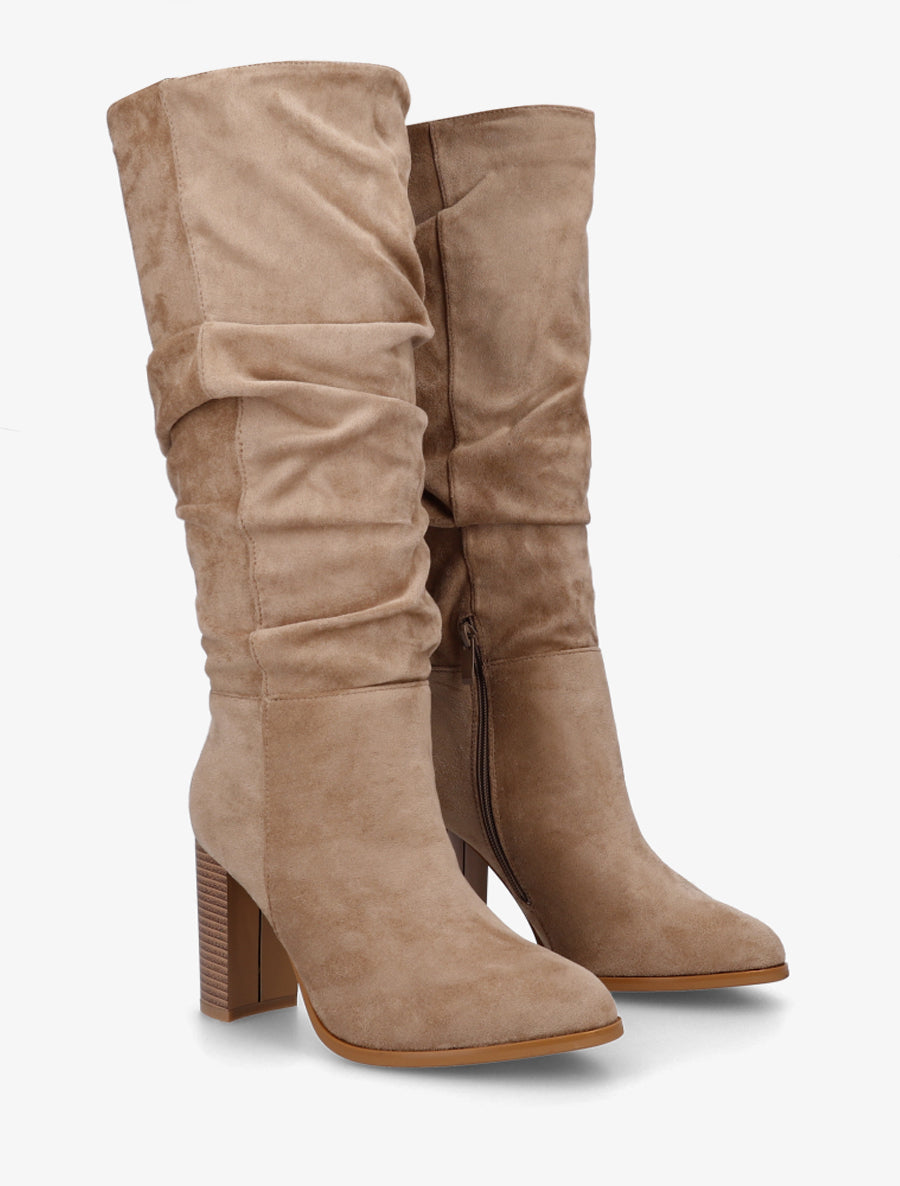 Bottes plissées en suédine - Beige - 4