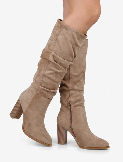 Bottes plissées en suédine - Beige