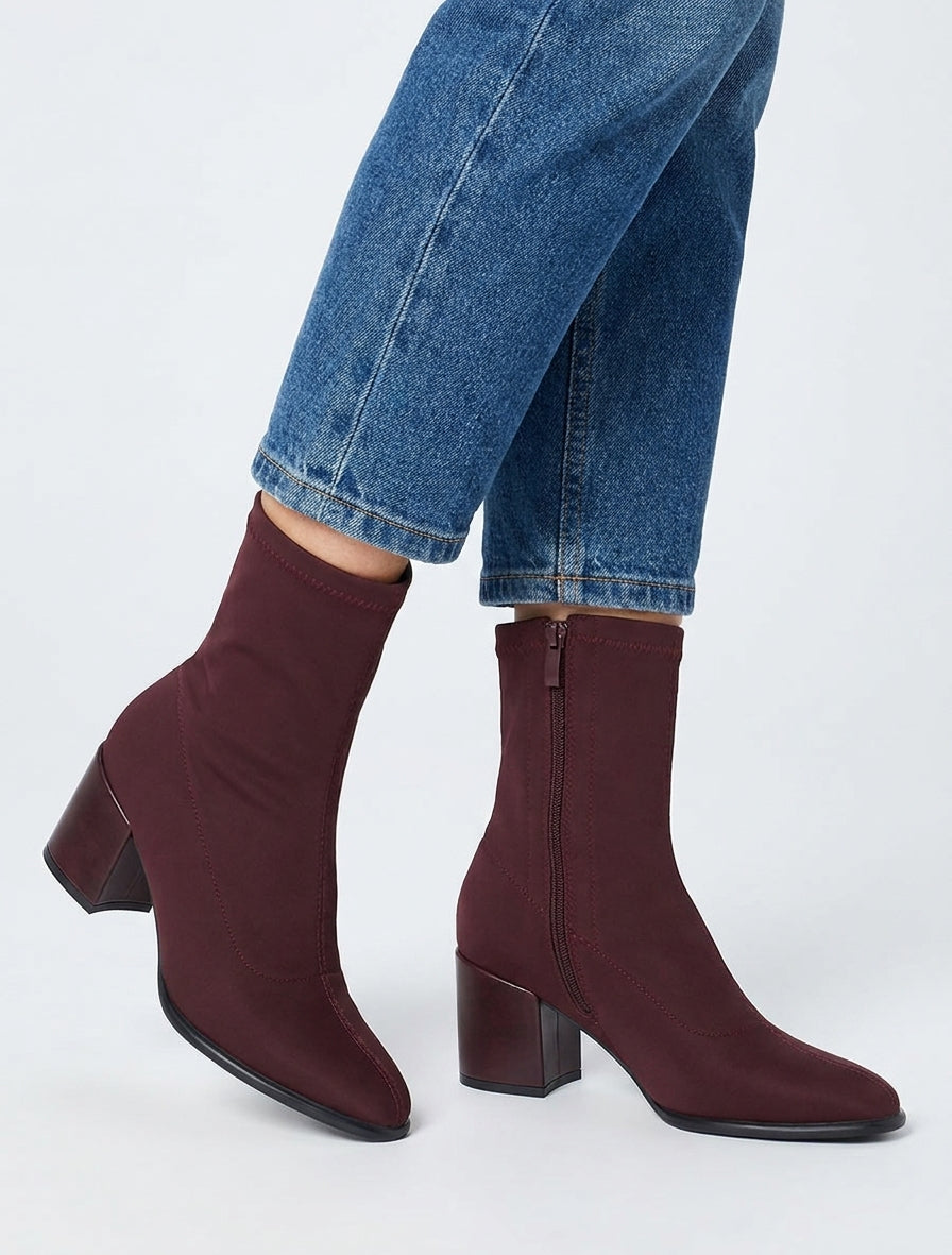 Bottines unies style chaussette à fermeture éclair - Bordeaux