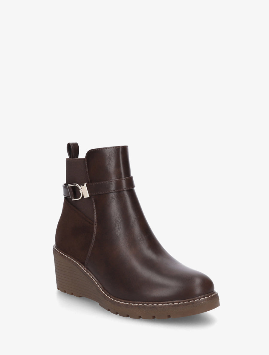Bottines bi-matière compensées - Marron - 2