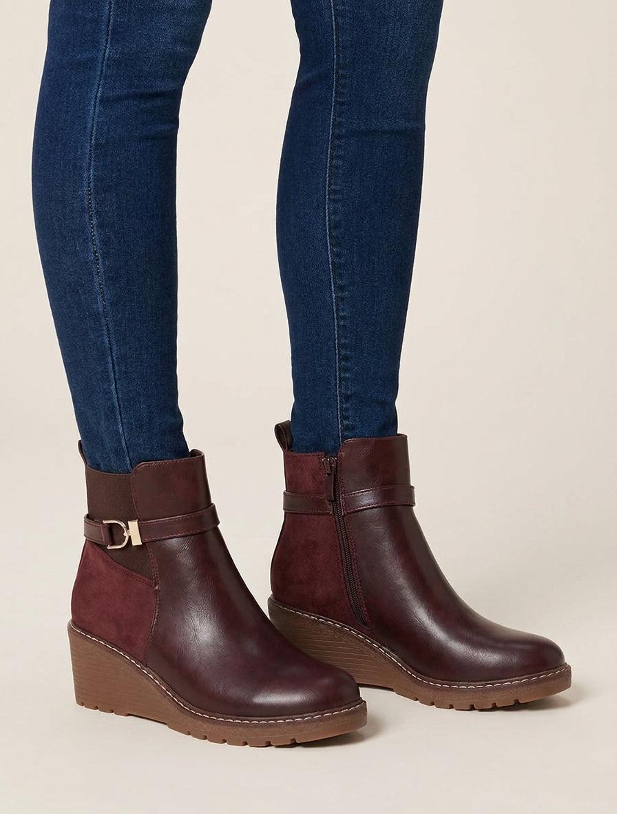 Bottines bi-matière compensées - Bordeaux
