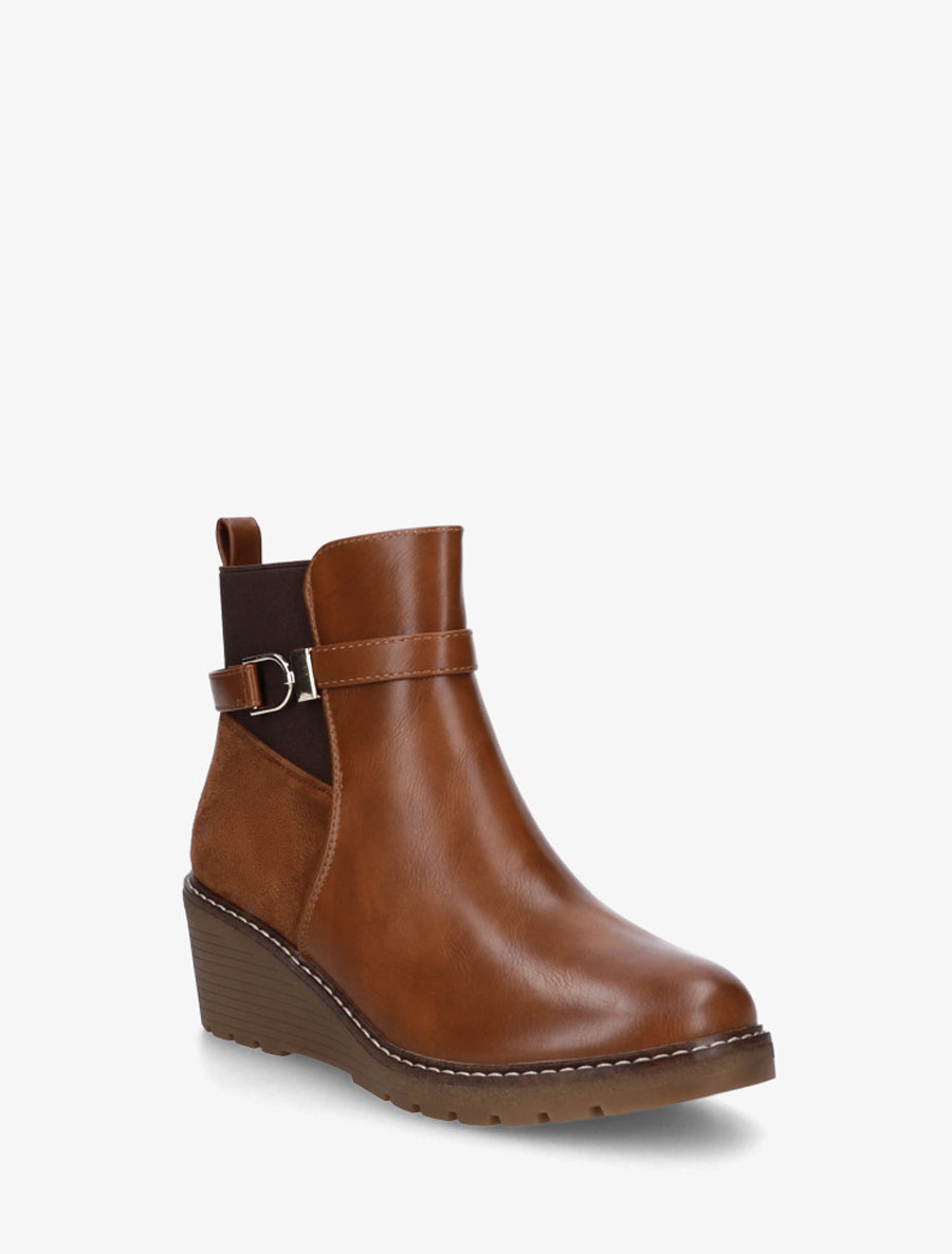 Bottines bi-matière compensées - Camel - 2