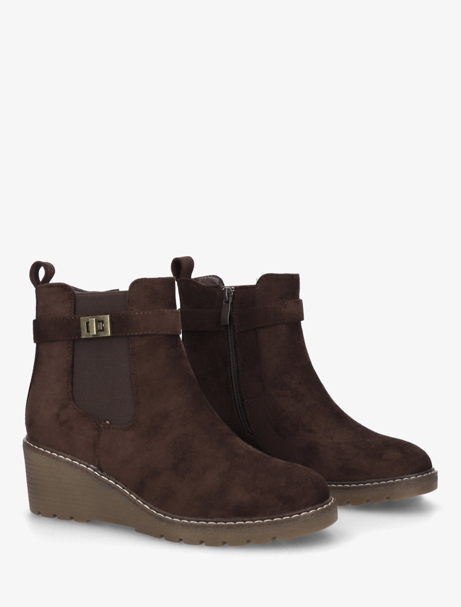 Bottines compensées suédine - Marron - 4