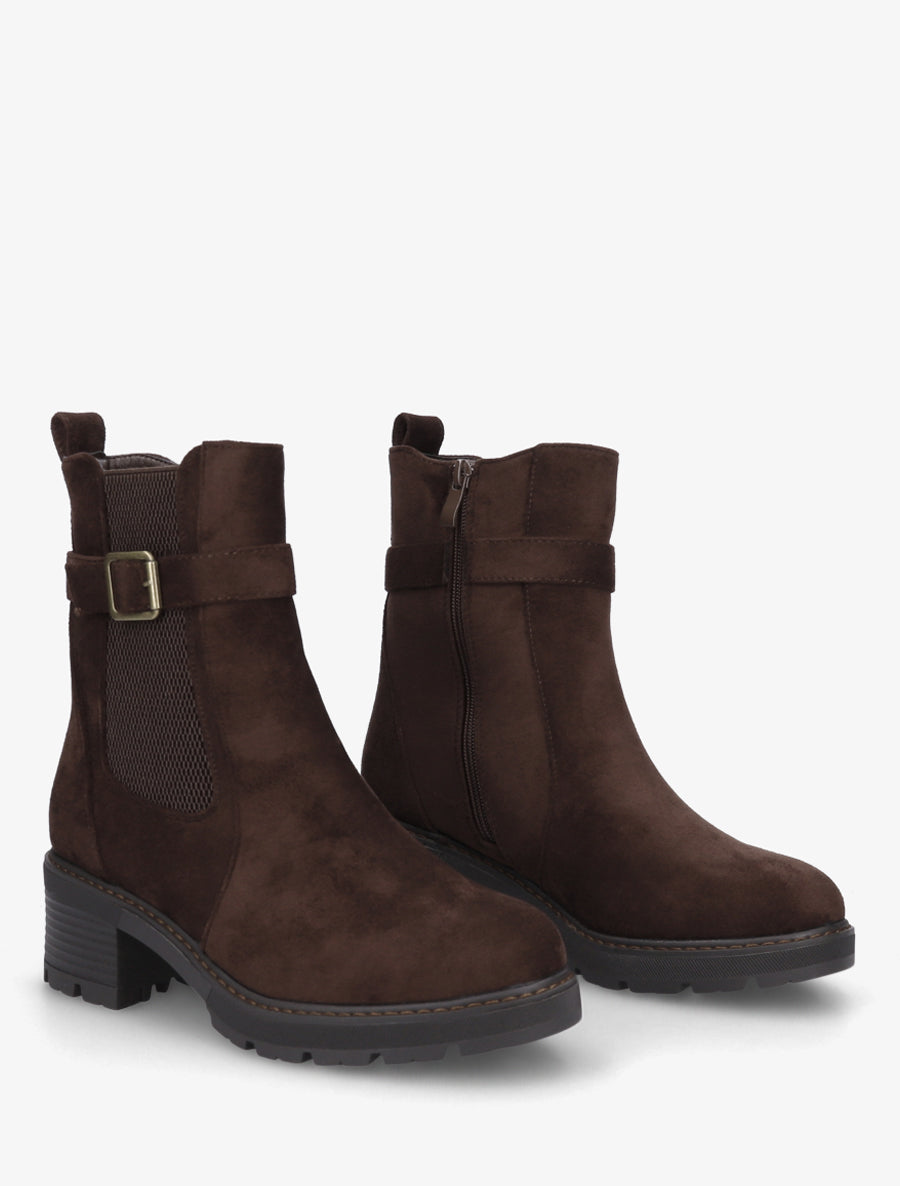Bottines en suédine à cheville élastiquée - Marron - 4