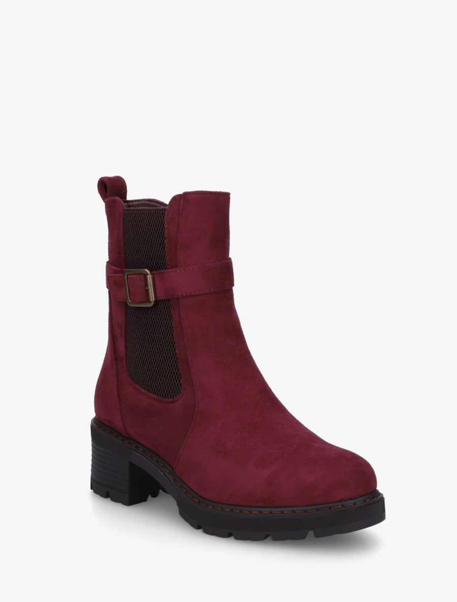 Bottines en suédine à cheville élastiquée - Lie de vin - 2