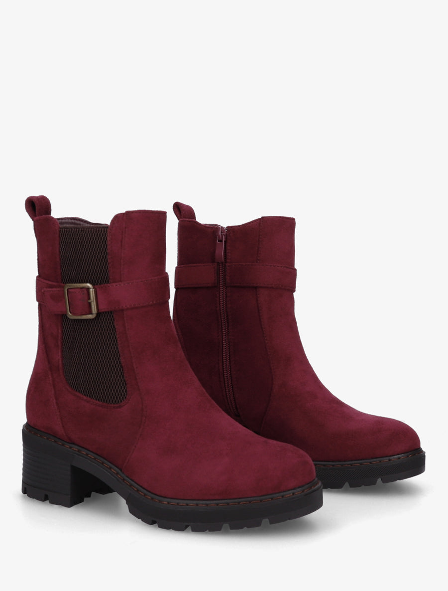 Bottines en suédine à cheville élastiquée - Lie de vin - 4
