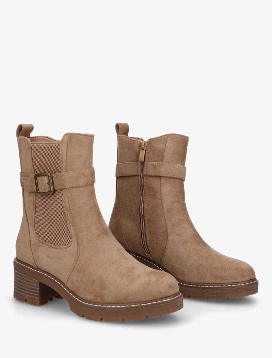 Bottines en suédine à cheville élastiquée - Beige - 4