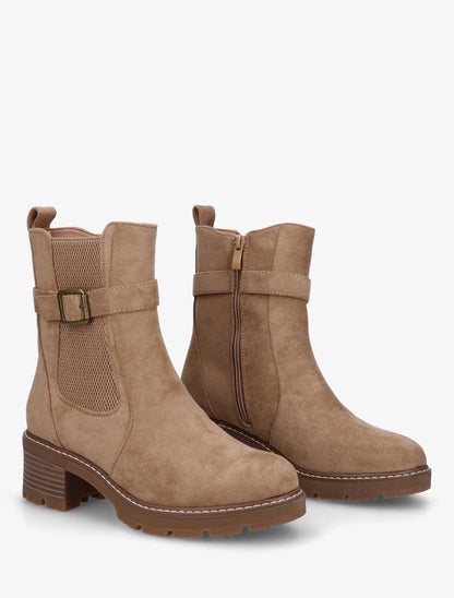 Bottines en suédine à cheville élastiquée - Beige - 4