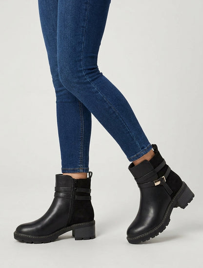 Bottines en simili et suédine - Noir