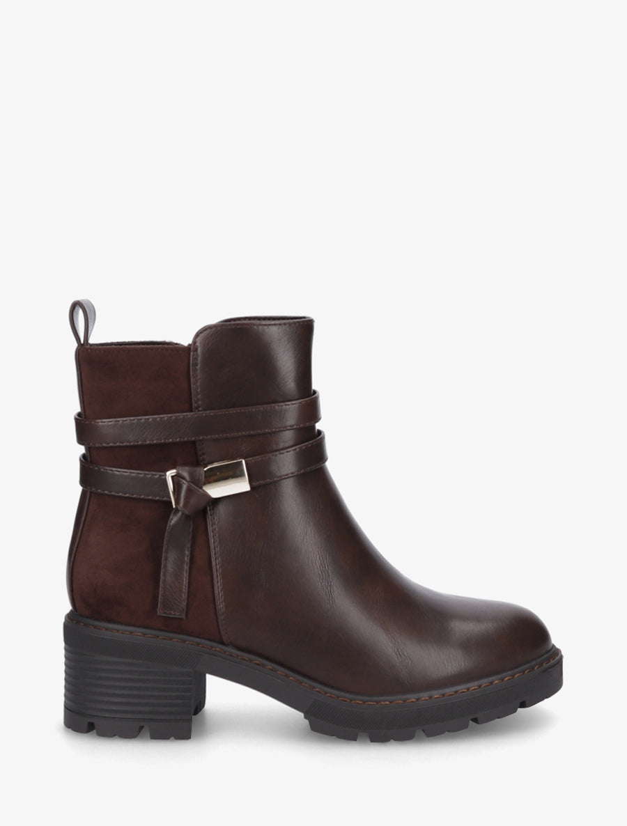 Bottines en simili et suédine - Marron - 1
