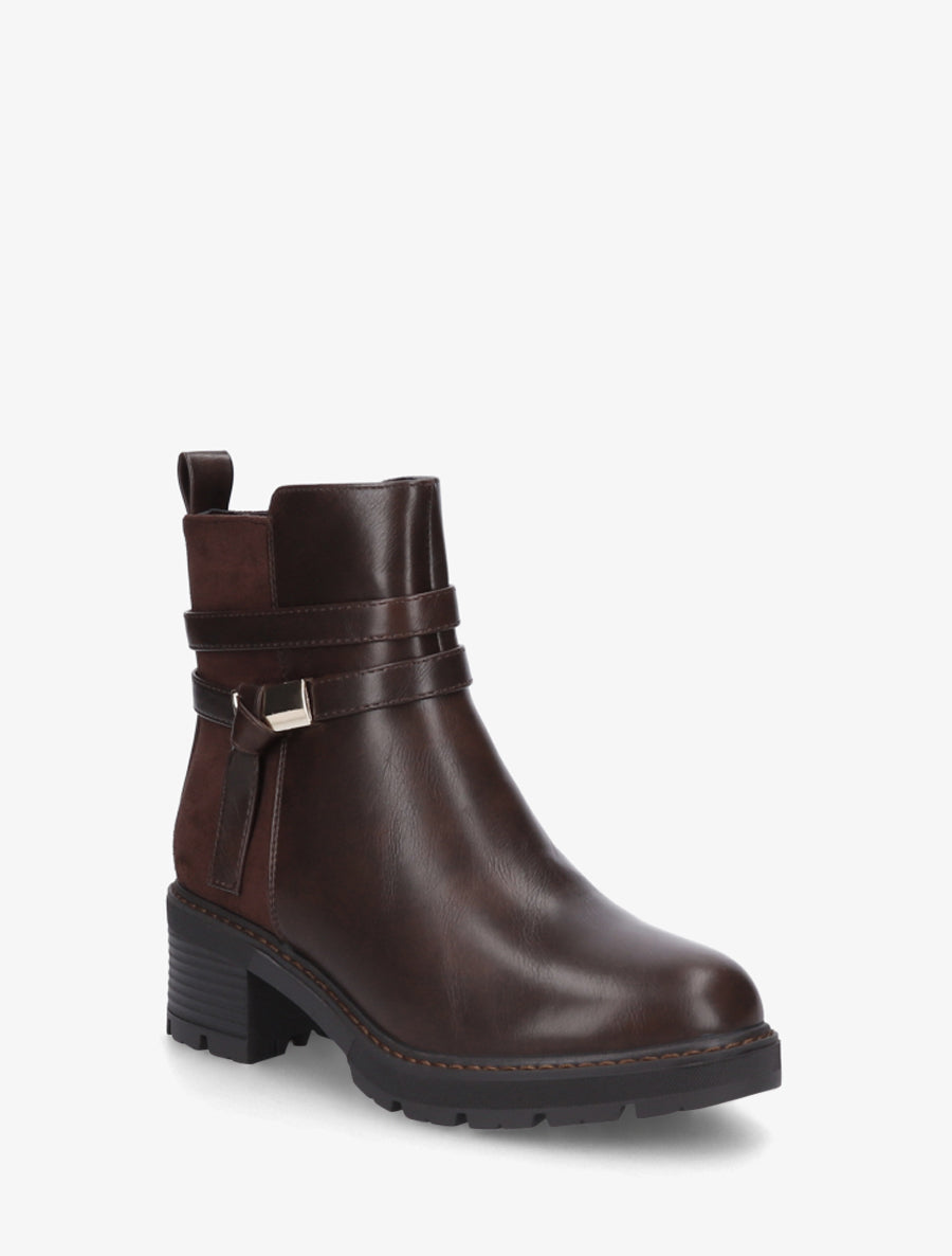 Bottines en simili et suédine - Marron - 2