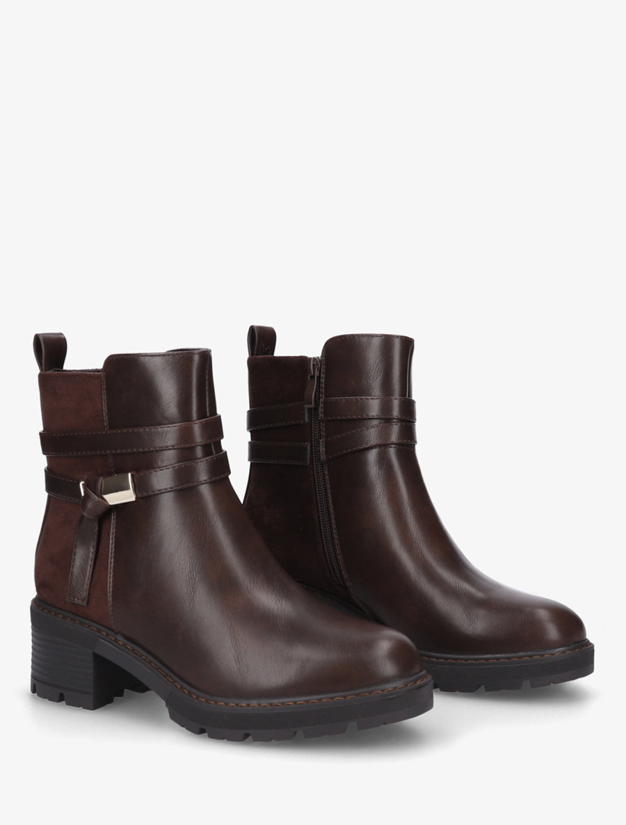 Bottines en simili et suédine - Marron - 4