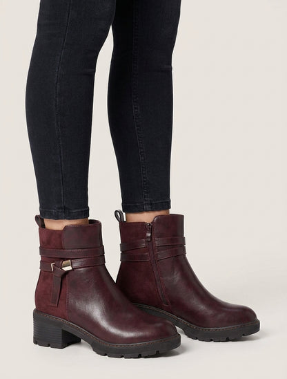 Bottines en simili et suédine - Bordeaux