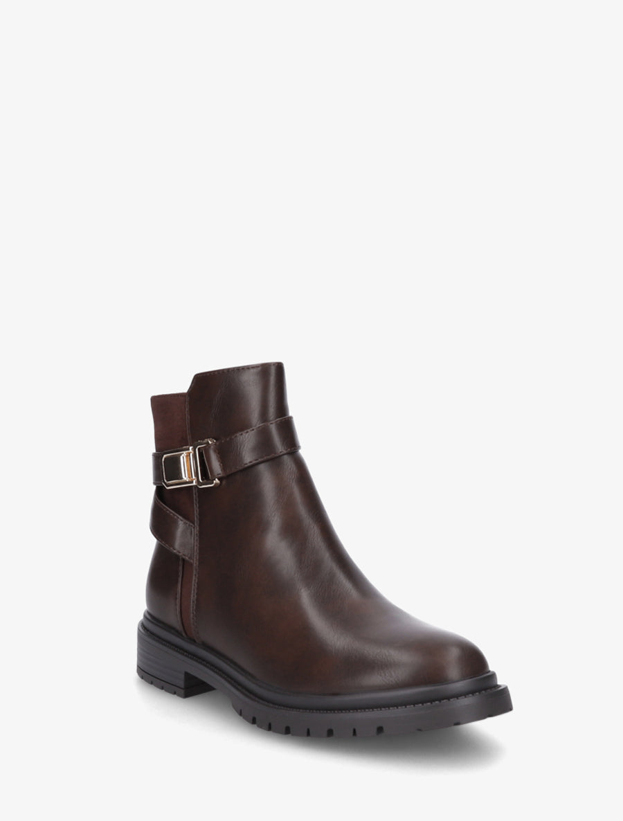 Bottines en simili à empiècement en suédine - Marron - 2