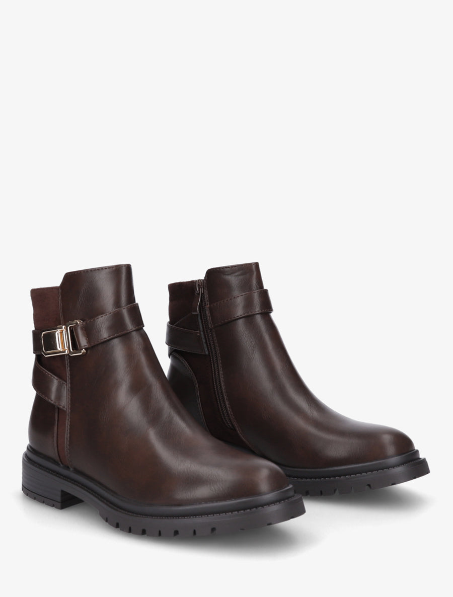 Bottines en simili à empiècement en suédine - Marron - 4