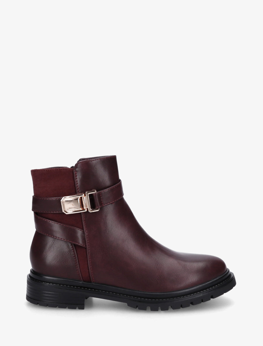Bottines en simili à empiècement en suédine - Bordeaux - 1