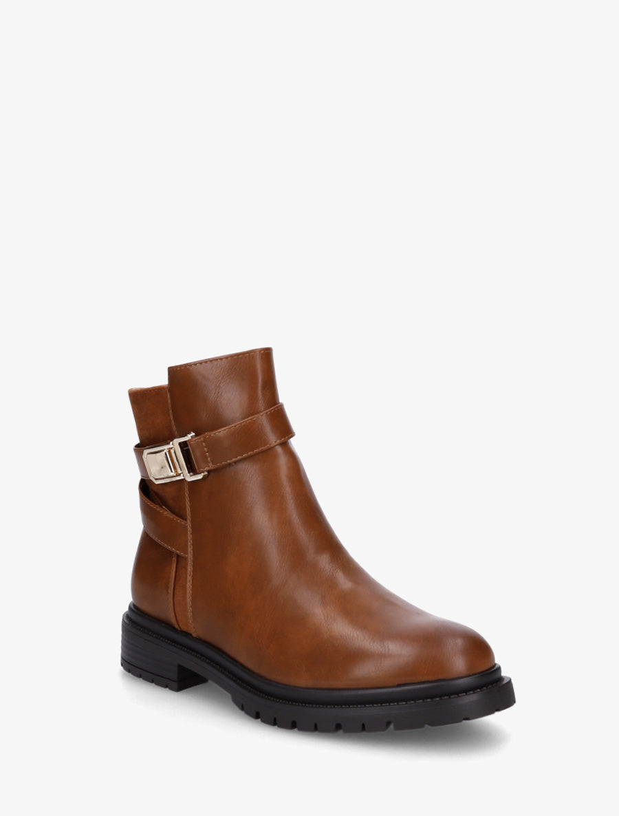 Bottines en simili à empiècement en suédine - Camel - 2