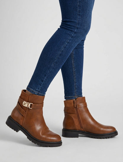 Bottines en simili à empiècement en suédine - Camel