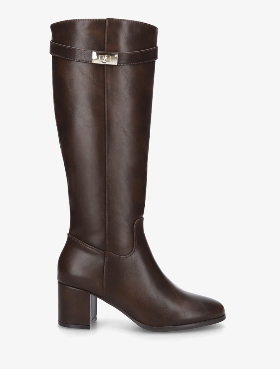 Bottes en simili à talon - Marron - 1
