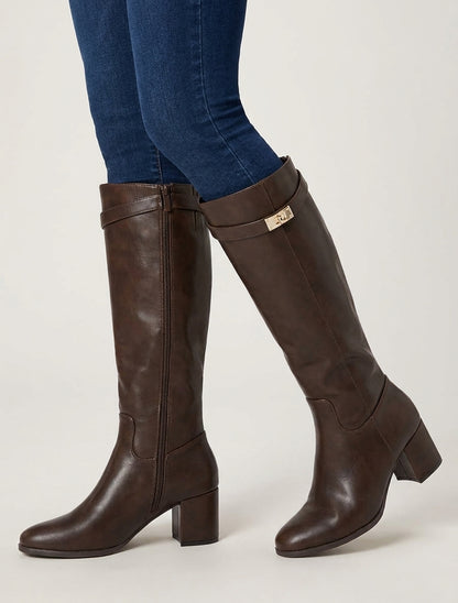 Bottes en simili à talon - Marron