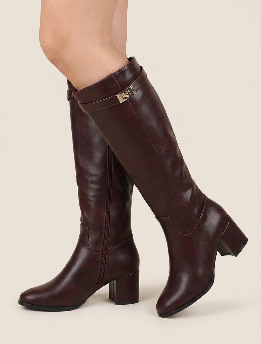 Bottes en simili à talon - Bordeaux
