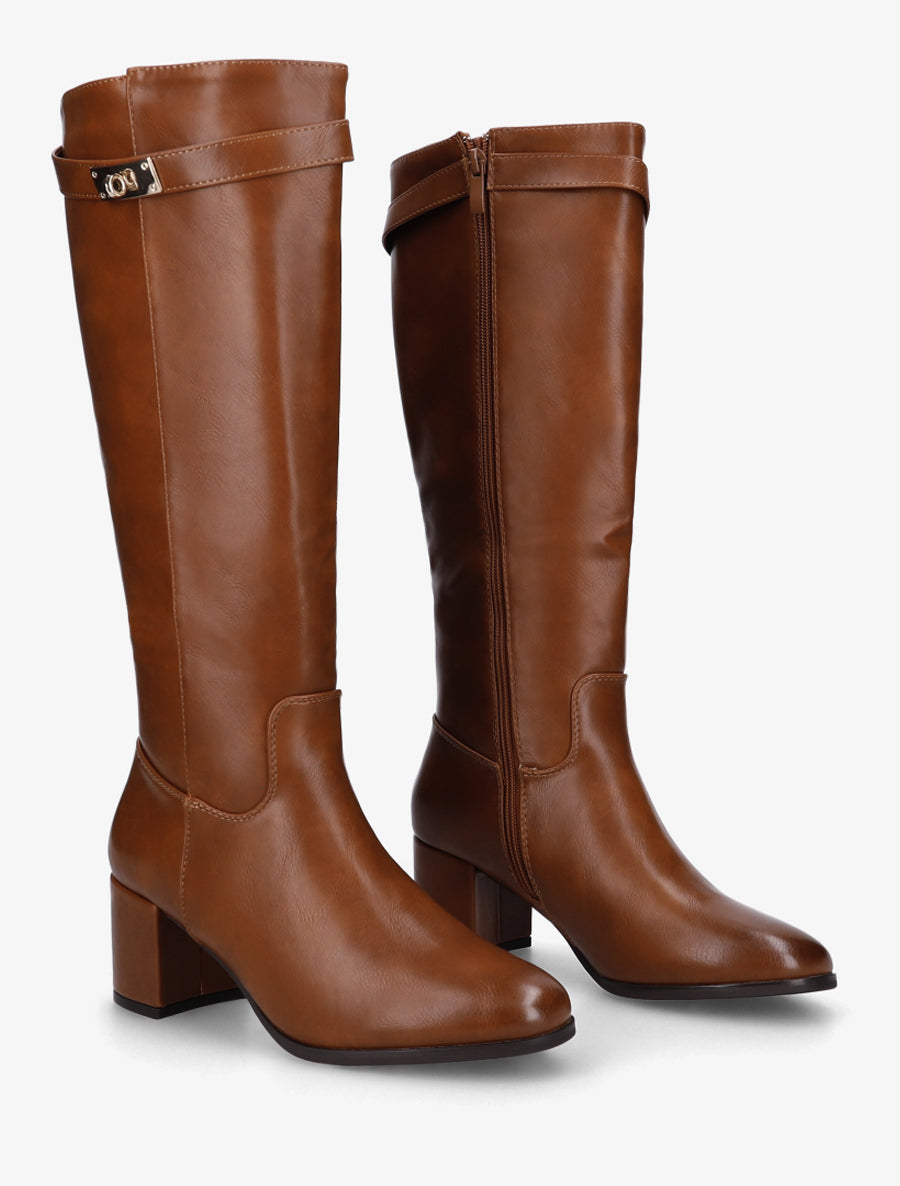 Bottes en simili à talon - Camel - 4