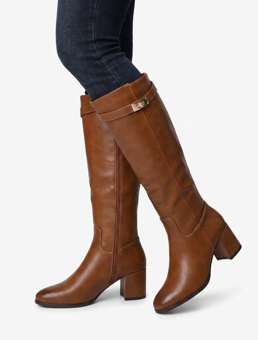 Bottes en simili à talon - Camel