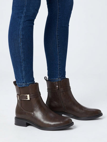 Bottines en simili à cheville élastiquée - Marron