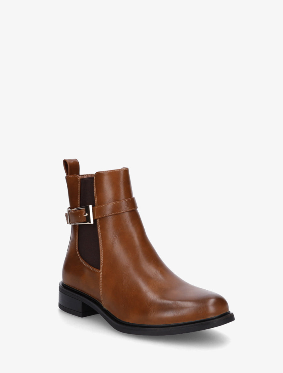 Bottines en simili à cheville élastiquée - Camel - 2