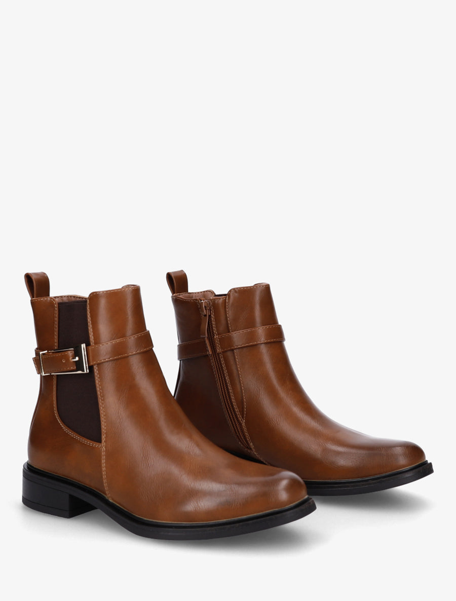 Bottines en simili à cheville élastiquée - Camel - 4