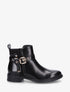 Bottines en simili avec sangle décorative - Noir - 1