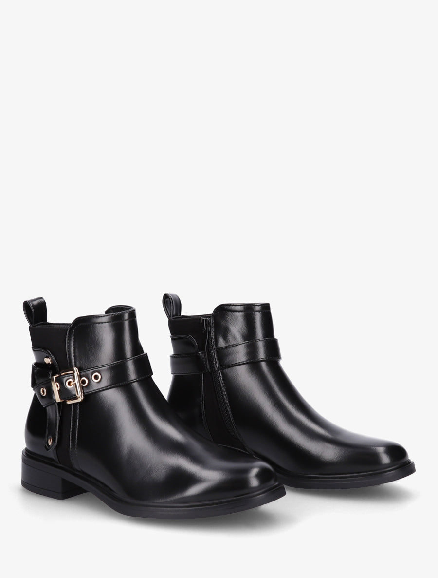 Bottines en simili avec sangle décorative - Noir - 4