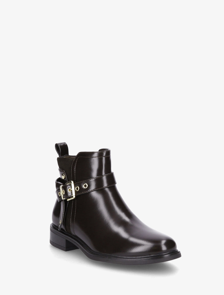 Bottines en simili avec sangle décorative - Marron - 2