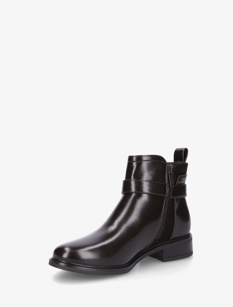 Bottines en simili avec sangle décorative - Marron - 3