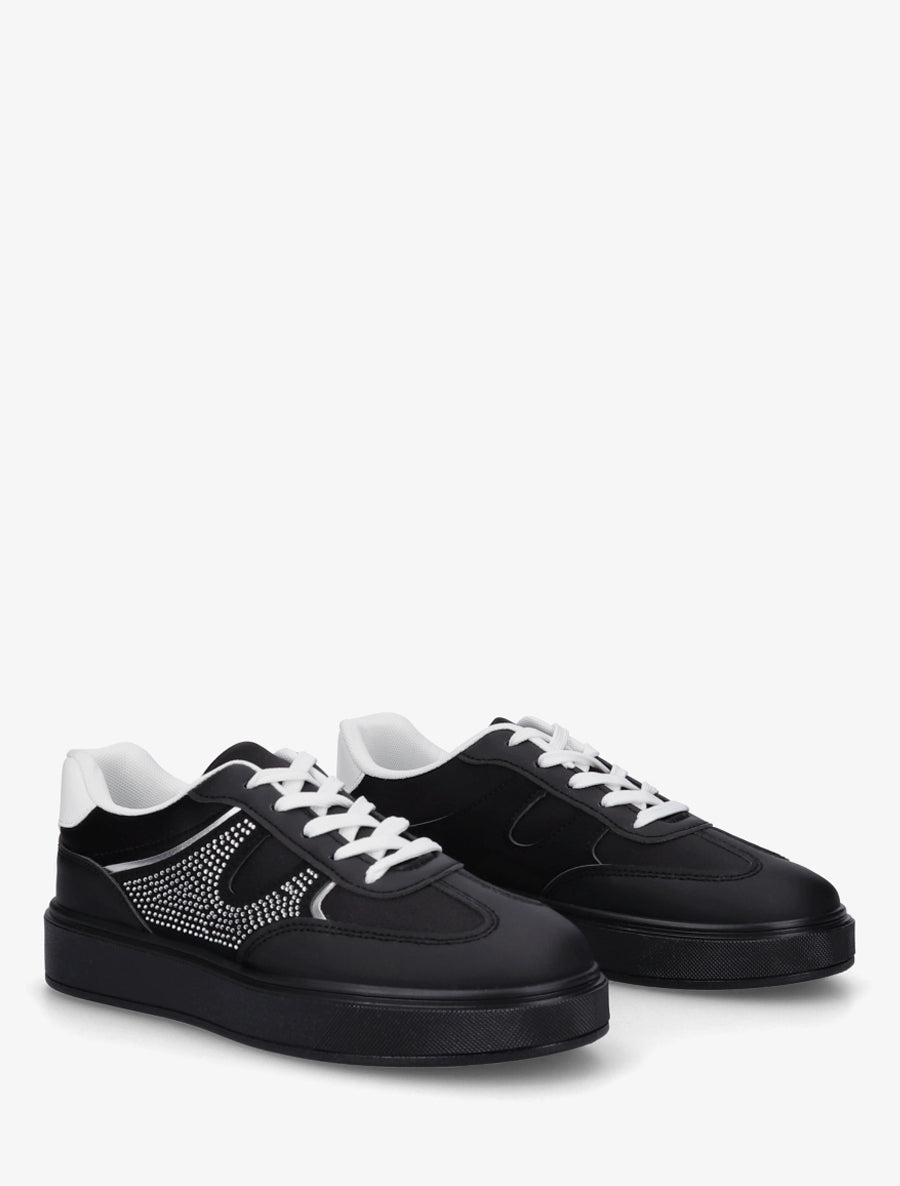 Sneakers à strass et tissu nacré - Noir - 4