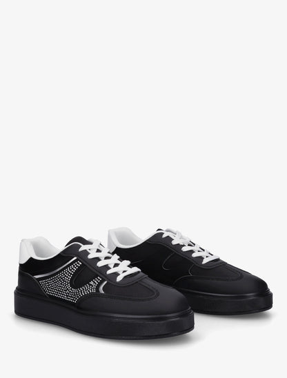 Sneakers à strass et tissu nacré - Noir - 4