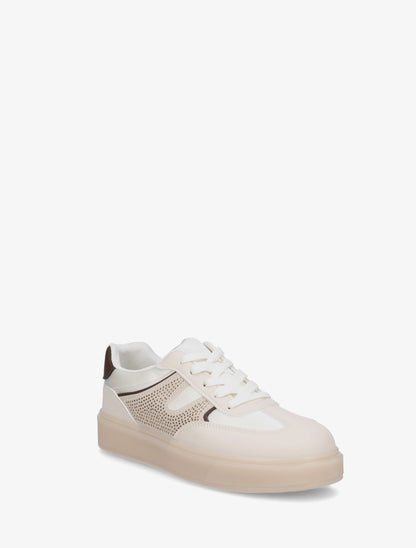 Sneakers à strass et tissu nacré - Beige - 2