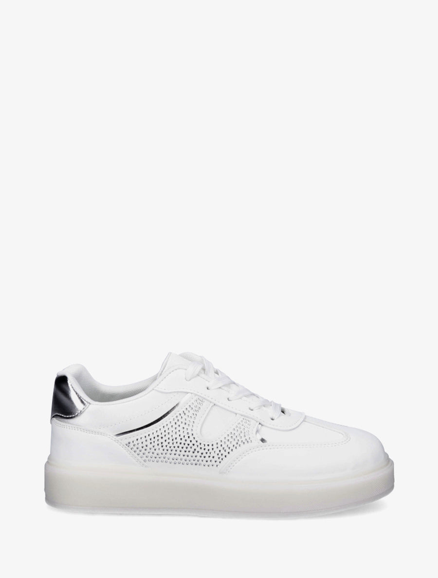 Sneakers à strass et tissu nacré - Blanc - 1