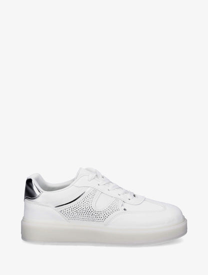 Sneakers à strass et tissu nacré - Blanc - 1