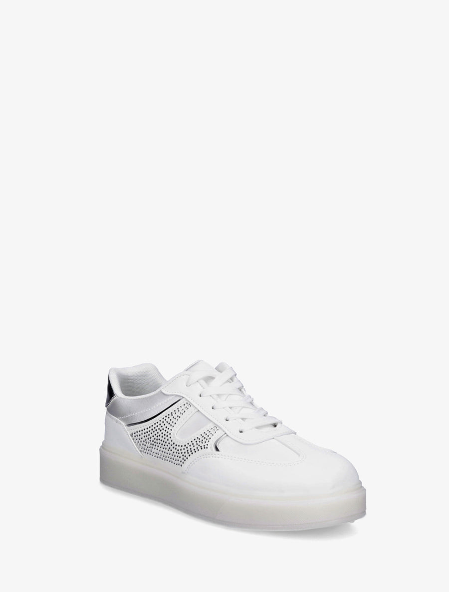 Sneakers à strass et tissu nacré - Blanc - 2