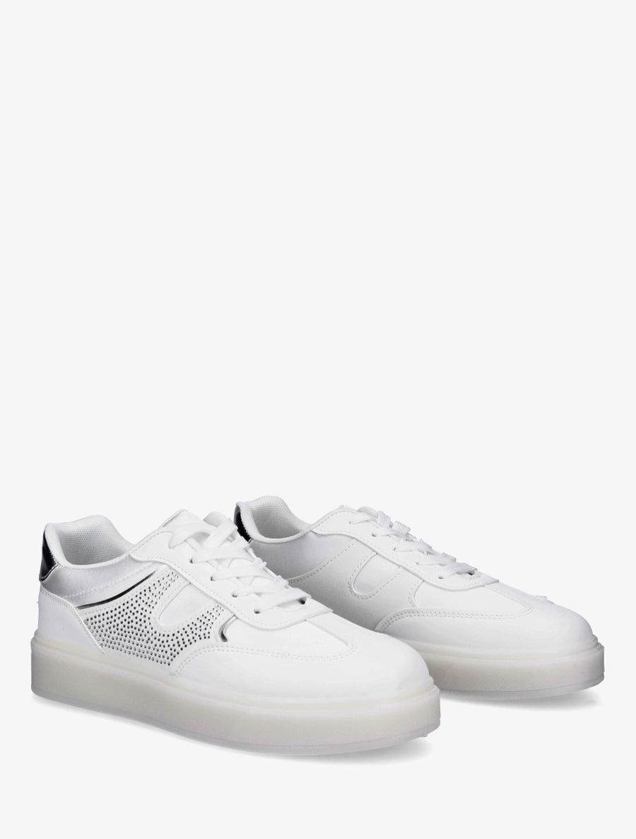 Sneakers à strass et tissu nacré - Blanc - 4