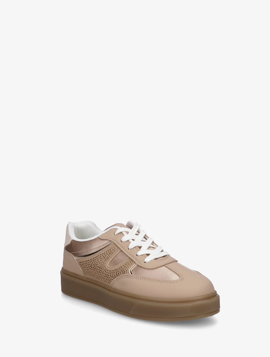 Sneakers à strass et tissu nacré - Nude - 2