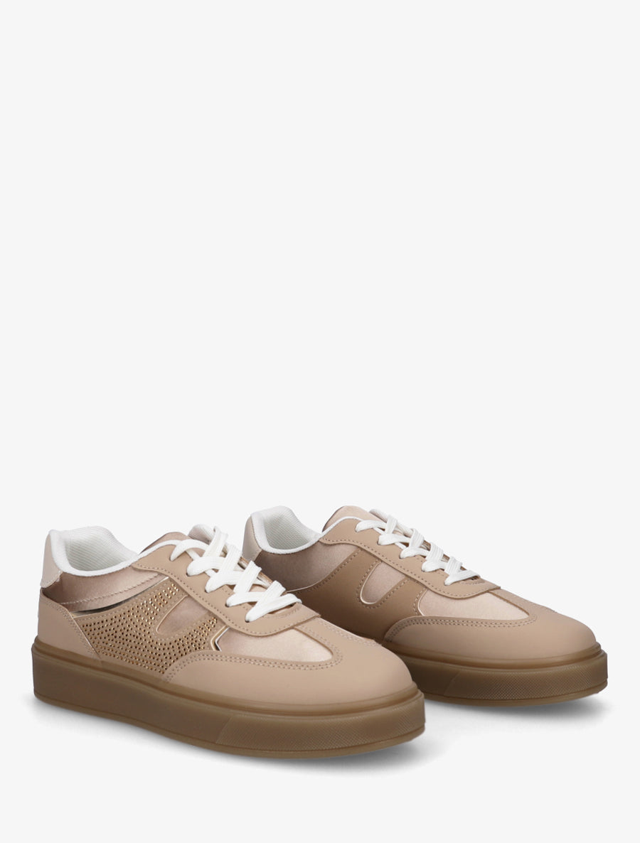 Sneakers à strass et tissu nacré - Nude - 4