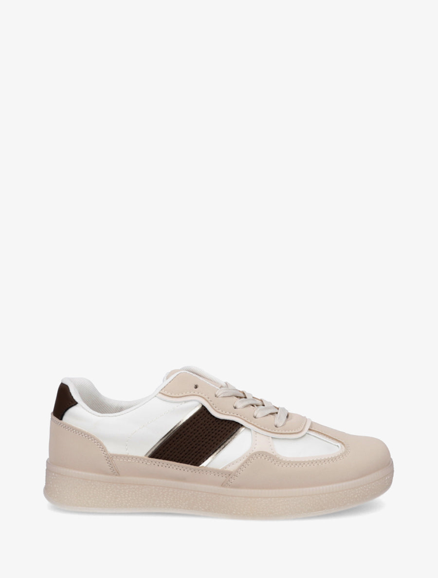 Sneakers en simili à contrefort contrastant - Beige - 1