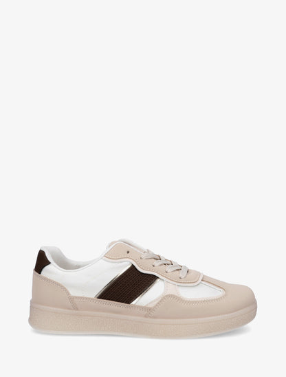 Sneakers en simili à contrefort contrastant - Beige - 1