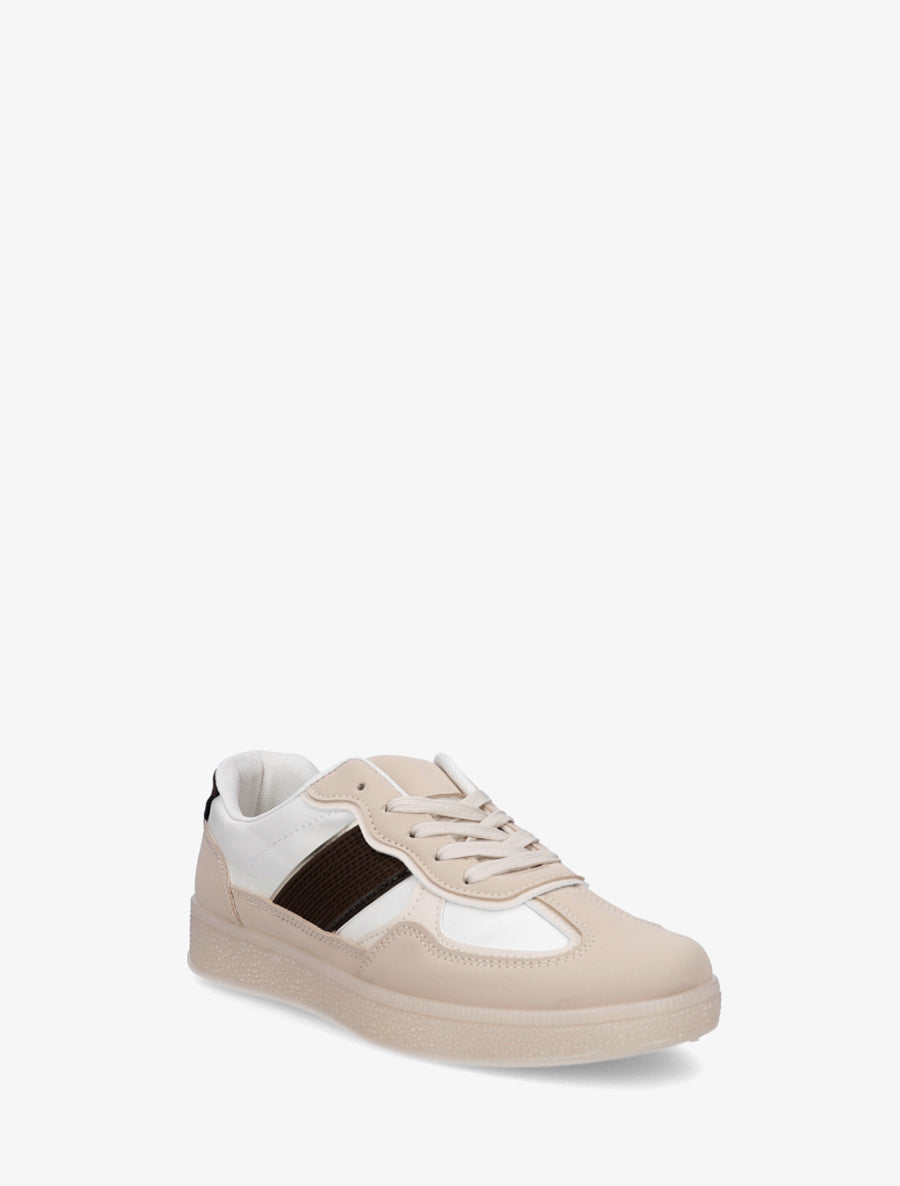 Sneakers en simili à contrefort contrastant - Beige - 2