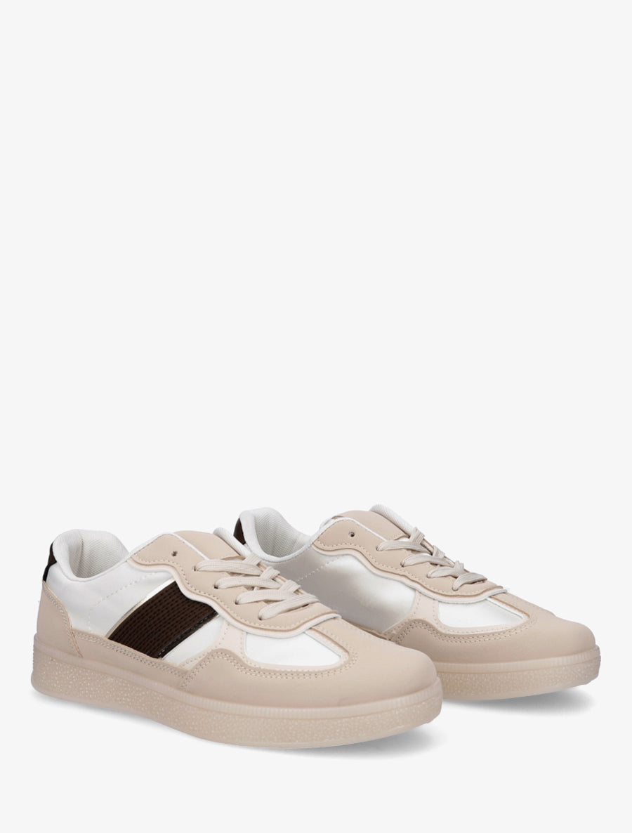 Sneakers en simili à contrefort contrastant - Beige - 4