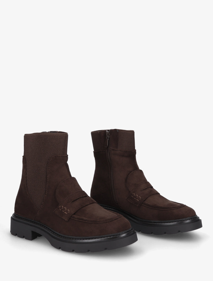 Bottines en suédine style mocassin - Chocolat - 4