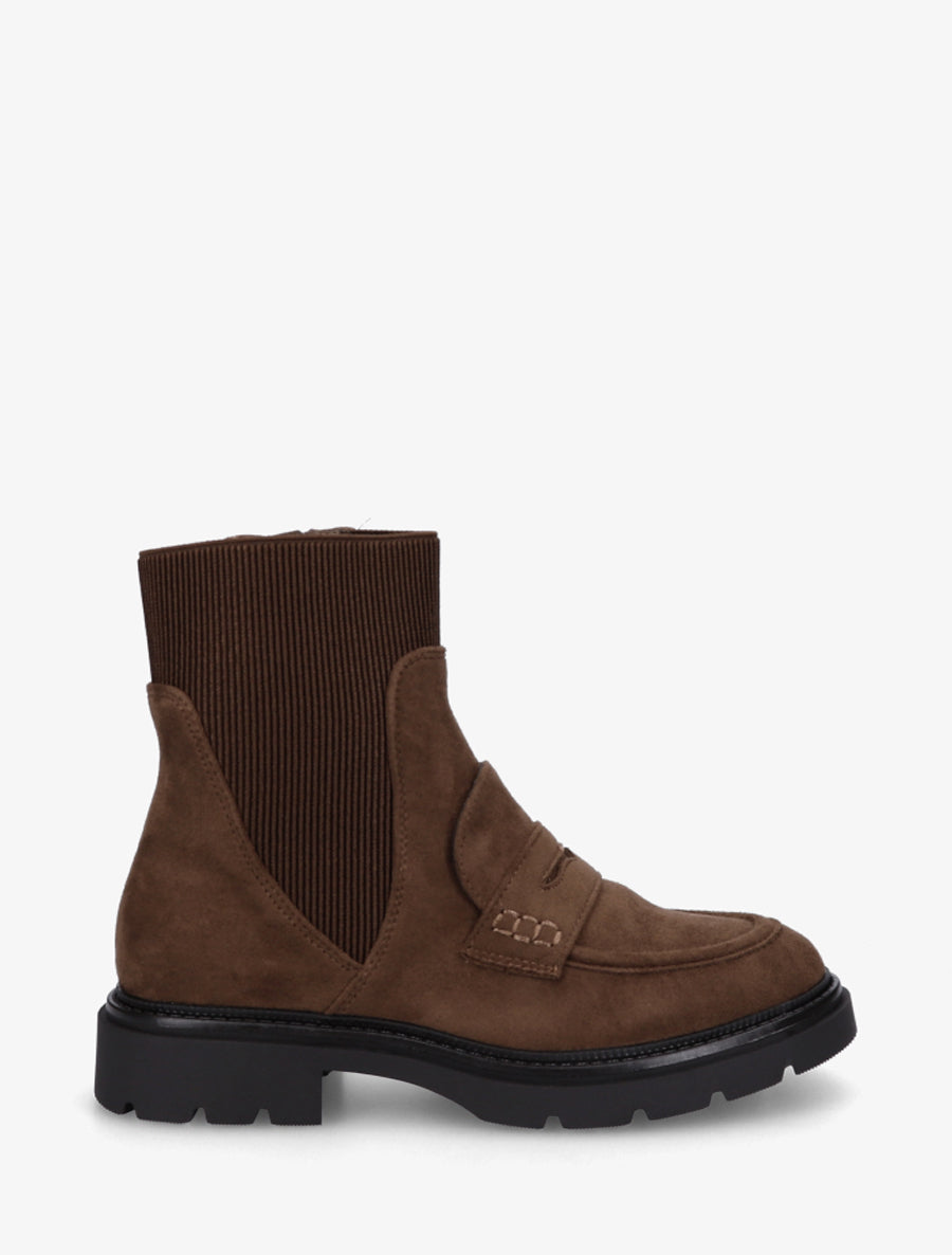 Bottines en suédine style mocassin - Marron - 1