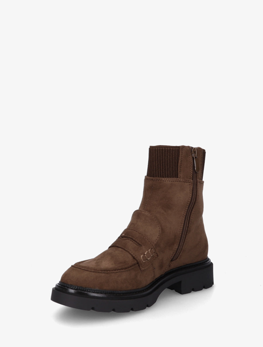 Bottines en suédine style mocassin - Marron - 3
